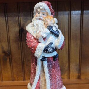 Glittery Santa Holding Child Figurine Christmas Collectable Decor